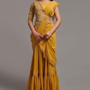 Ready to wear mustard yellow saree/lehenga